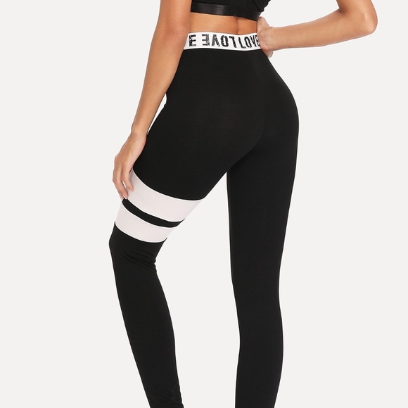 New! Love Print Black Work Out Leggings - Picture 3 of 7